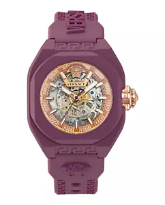 Versace Mens V-Legend Skeleton Burgundy 42mm Strap Fashion Watch - Picture 1 of 5