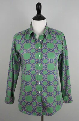 Camisa Top JOE FRESH Mujer Verde Azul Cadena Eslabón Botón Delantero Talla Pequeña Usada en Excelente Condición Foto 1 de 4