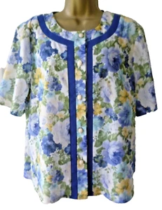 Alexa Damen Größe 16 Blau Grün Blumenmuster Knopfleiste Retro Vintage Bluse Top - Bild 1 von 10