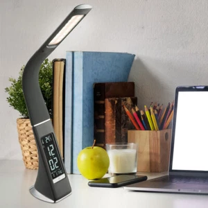 Tischlampe Nachttischlampe Touchdimmer Wecker Uhr LED Leselampe flexibel H 50 cm - Bild 1 von 6