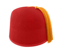 Felt Red Fez Hat Gold Tassel Shriner Turkish Tarboosh Moroccan Cap Adult Costume