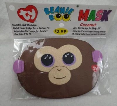 2020 TY Beanie Boo Children Face Mask Covering Reusable Washable COCONUT Monkey - Image 1 of 4