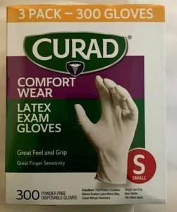 CURAD Comfort Wear LATEX Exam Gloves SMALL 300 Count - Picture 1 of 4