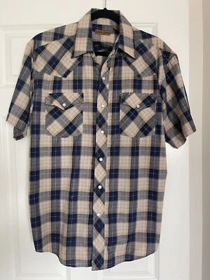 Cobra Creek Men Blue Plaid Short Sleeve Pearl Snap Country Shirt Size Medium - Image 1 of 4