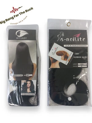 S-NOILITE 100% Remy Echthaar Clip-In Extensions 60cm lang 100g Tresse Weft tiefschwarz