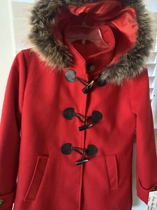 Made In Italy ￼Girls Size 14 NWTs Red Coat with Faux Fur Hood - Picture 1 of 18