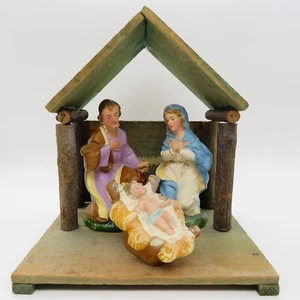Vintage Italy Chalkware Nativity Set 4" Tall Figurines German Wood Creche 7x6x5" - Picture 1 of 24