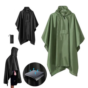 Mens Waterproof Rain Poncho Reusable Rainwear Raincoat Bicycle Hooded Cape Cloak - Picture 1 of 15