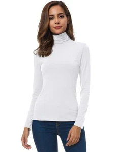 Womens White Turtleneck Tops Long Sleeve Lightweight Slim Active Shirt White ... - Picture 1 of 6