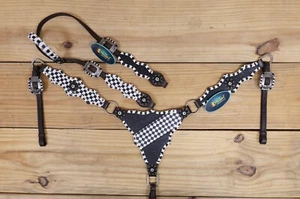 Western Headstall and Breast Collar Set -Criss Cross Rawhide Braiding with Finis - Picture 1 of 24