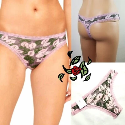 CALVIN KLEIN Mujer Rosa Encaje-Trim Tanga Hojas Verde Ciruela Panty Talla XS QD3705 Foto 1 de 4