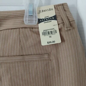 Tan&white Pin Stripe Capri's By St John's Bay Sz 14-W New Mom Jeans High Rise - Picture 1 of 11