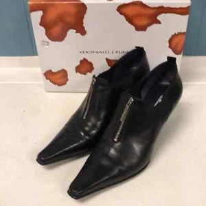 DONALD PLINER Black Leather SHOES BOOTIE Heels ZIP Front Pointy toe women’s 8.5 - Picture 1 of 9