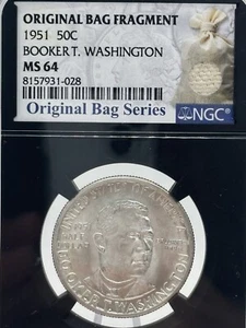 1951 P 50c Booker T. Washington MS 64 Original Bag Fragment #1476 - Picture 1 of 6
