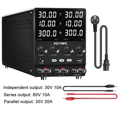 Dual Display Lab Power Supply Adjustable 3 Channel 120V 240V Digital Bench Power - Image 1 of 4