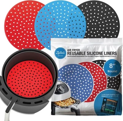 LOTTELI KITCHEN Reusable Air Fryer Liners 3 Pack for 5-7QT Round 8", Blue Red Black