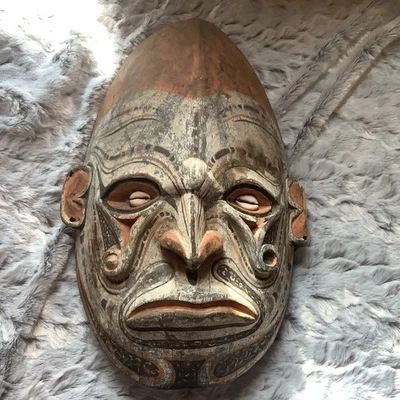 Tribal Papua New Guinea Carved Wood Mask Wall Hanging See Description Vintage - Image 1 of 4