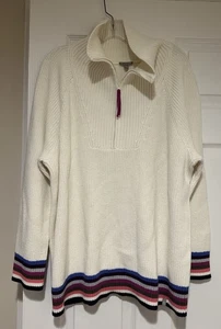 Neu mit Etikett T by Talbots gemütlicher cremefarbener Pullover mit Streifenborte Kragen Reißverschluss am Ausschnitt 3X - Bild 1 von 2