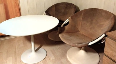 2 St. Balloon Chair von Lutch, drehbar, Cocktailsessel,  Wildleder, mit Tisch - Bild 1 von 4