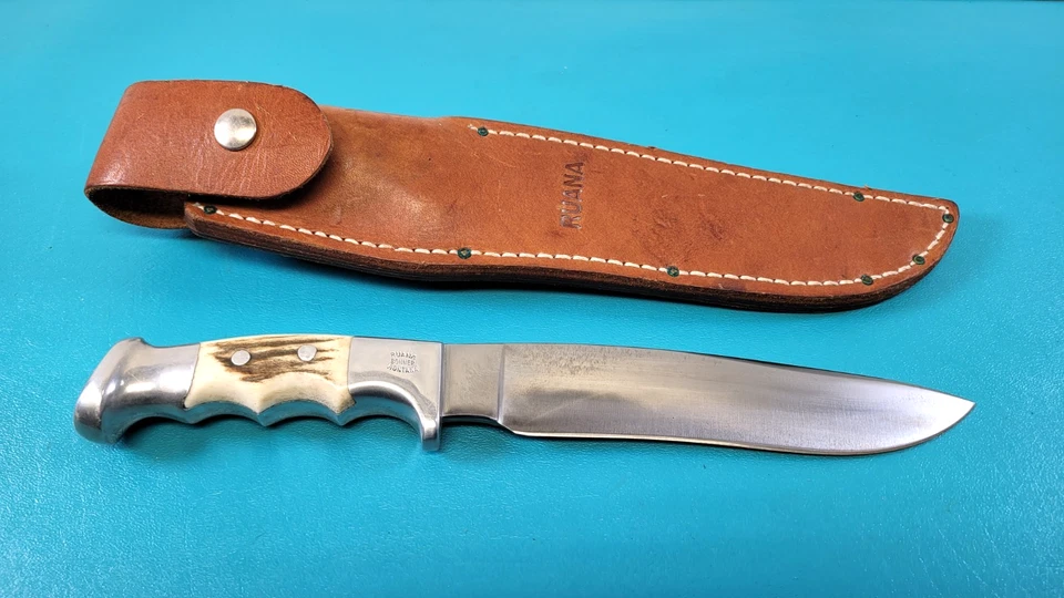 R.H. Ruana Bonner Montana Custom Large 12" Hunting Knife & Leather Sheath TR591 - Image 1 of 4