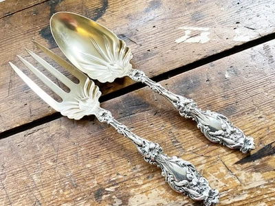 Conjunto de servir salada de prata esterlina 1902 Whiting Lily 2 peças SEM MONO 9” & 9-1/8” - Imagem 1 de 4