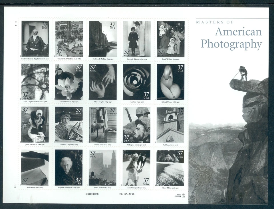 US SC 3649 American Photography Lange, Stieglitz - Full Sheet 20 MNH, 2001 - Image 1 of 1