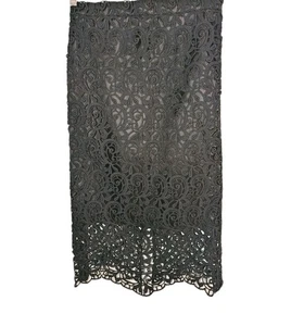 Burberry London Skirt Black Macrame Lace Pencil Elaborate Scroll Needlework 4 A+ - Picture 1 of 24