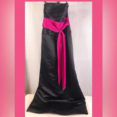 Vestido Bill Levkoff Negro Formal Vestido de Noche Maxi con Corbata Rosa Talla 6 Foto 1 de 4