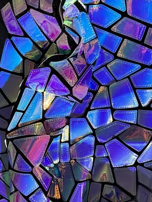 Geometric Holographic Iridescent Luminous Lace Fabric. Velvet Base. By Yard - Image 1 of 4