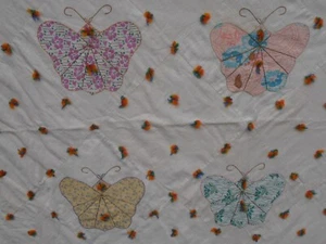 Butterfly Applique Cotton Batted Handcrafted Quilt Hand Tied Feedsack Fabric - Picture 1 of 19