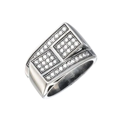 Anillo Pinky Acero Inoxidable 316 Pavé Para Hombre Forma Cuadrada Circonita Foto 1 de 4