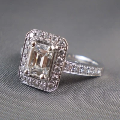 White Gold 2.00 Carat Emerald & Round Cut 18k Diamond Engagement Ring - Изображение 1 из 2