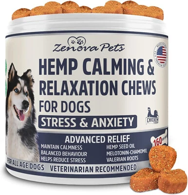 ZENOVA PETS Hemp Calming Chews for Dogs Helps Reduce Stress & Promote 160Chews Chiken Flavor