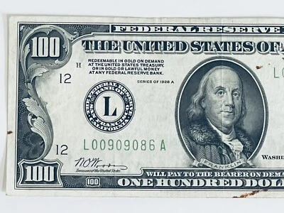 $100 San Francisco 1928A “REDEEMABLE IN GOLD”. Federal Note#00909086 - Image 1 of 4