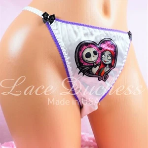 SATIN Sissy Halloween Höschen Jack & Sally Heart Damen/HERREN String Bikini 5-9 - Bild 1 von 4