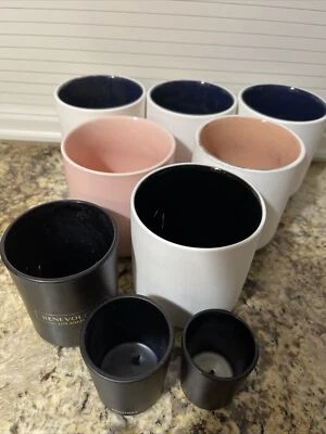9 Empty Candle Jars *no lids* Apotheke black white pink 6-10 oz, 3-smaller - Image 1 of 4