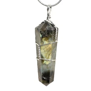 CHARGED Wire Wrapped Clear Quartz Crystal Point Pendant + 20" Chain + Palm Heart - Picture 1 of 8