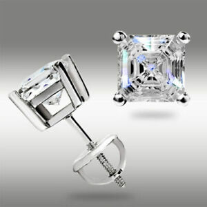2 Ct Asscher Cut Simulated Diamond Solitaire Stud Earrings 14k White Gold Plated