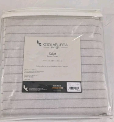 Cortina de Ducha de Tela Koolaburra by UGG Eden 72" x 72" NUEVA Natural con Rayas Bronceadas Foto 1 de 4