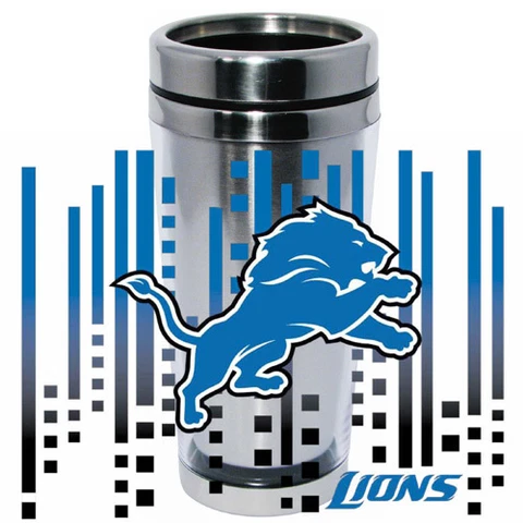Detroit Lions Logo Travel Mug Tumbler Stainless Steel NEW Clear Insert Cover