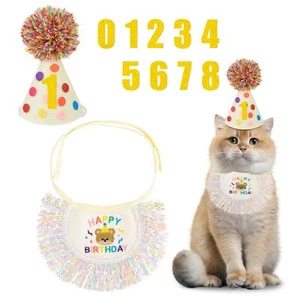 Pet Cat Dogs Birthday Party Supplies Pet Birthday Bandana Cat Birthday Hat wi... - Picture 1 of 6