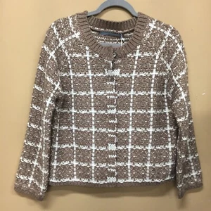 NWT Michelle Nicole Front Snap Close Cardigan Women's Medium Taupe White - Picture 1 of 7