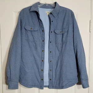 Vintage LL BEAN Quilted Lining Flannel Blue Checkered Shirt Snap Front Medium - Picture 1 of 8