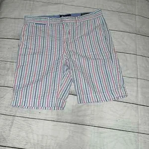 Johnnie-O Surfsuckers Seersucker Striped Shorts Cotton Pink Blue Stripes sz 14 - Picture 1 of 3