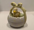 Vtg. 1990 Lefton China Ceramic Keepsake Egg/ Basket w/ Duck 4" Tall - Numbered