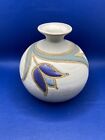 Signed Art Pottery Bisque And Glazed Clay Tulip Flower Round Bud Vase