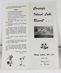 Folleto Cowing's Island Lake Resort. Three Lakes Wisconsin. - Imagen 1 de 2