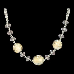 Silver Tone Crystal And Art Glass Beaded Choker Collar Necklace 14"-17" - Picture 1 of 9
