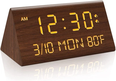 Reloj despertador digital de madera, 0-100% atenuador, 2 ajustes de alarma, lunes de semana/día Foto 1 de 4