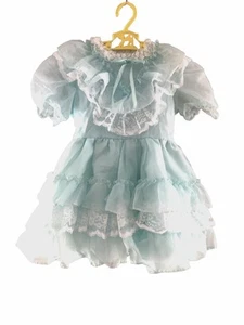 Vintage 80s Lil Princess Dress Size 4 Overlay Ruffle Lace Petticoat Light Teal - Picture 1 of 17